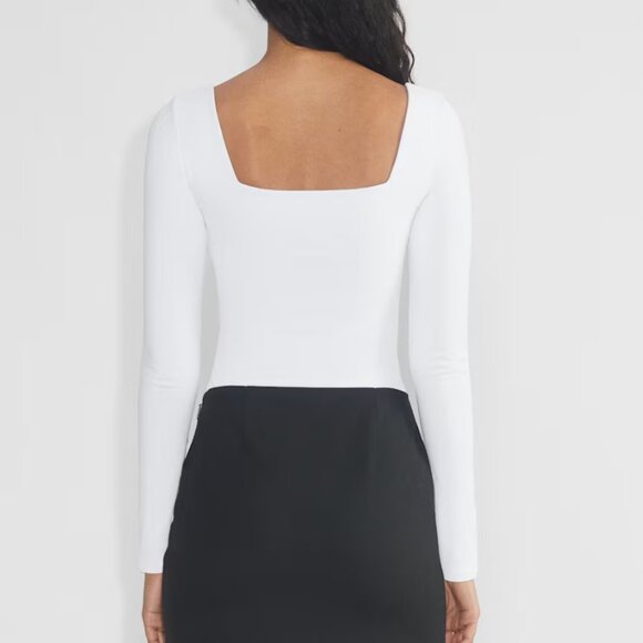 ARITZIA CONTOUR Squareneck Long Sleeve Double-Layer Stretch White Top Size S - Picture 2 of 7